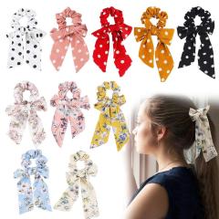 New arrival girls stain scarf scrunchies with bow elastic hair bands for women New arrival girls stain scarf scrunchies with bow elastic hair bands for women