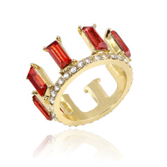 Fashion coloured crystal party gemstone rings jewelry wholesale tiara crown ring