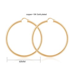 Fashion new circle 18k gold plated  smooth hoop copper women large earrings