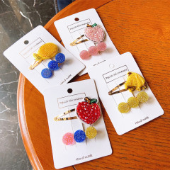 Korean children's hair accessories cute rhinestone beaded woven cherry banana fruit hair clip