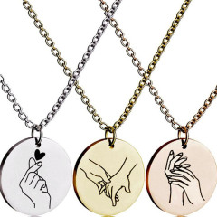 Custom stainless steel necklace wholesale chain engrave letter initial blank disc necklace