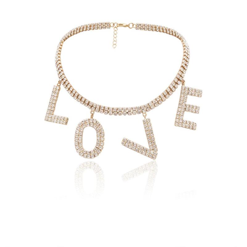 wholesale jewelry bling bling chain crystal LOVE letter choker for women
