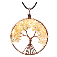 wholesale Handmade Jewelry Charms Natural crystal Stone tree of life Round Pendant Necklace for women