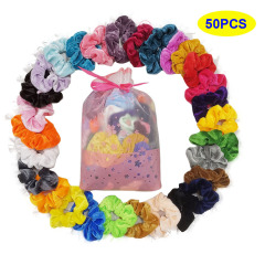 amazon hot fancy custom women girls 50pcs Solid color Elastic velvet hair ties scrunchies