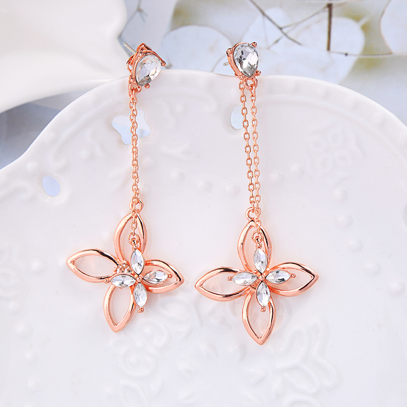 New 2019 trending product silver gold crystal flower tassel earrings