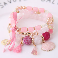 wholesale custom Girls Summer Human Moon Shell Crystal Multi-layer Beads Bracelets