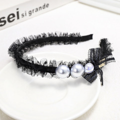 Wholesale fashion girls bowknot narrow yarn pearl lace hairbands for women