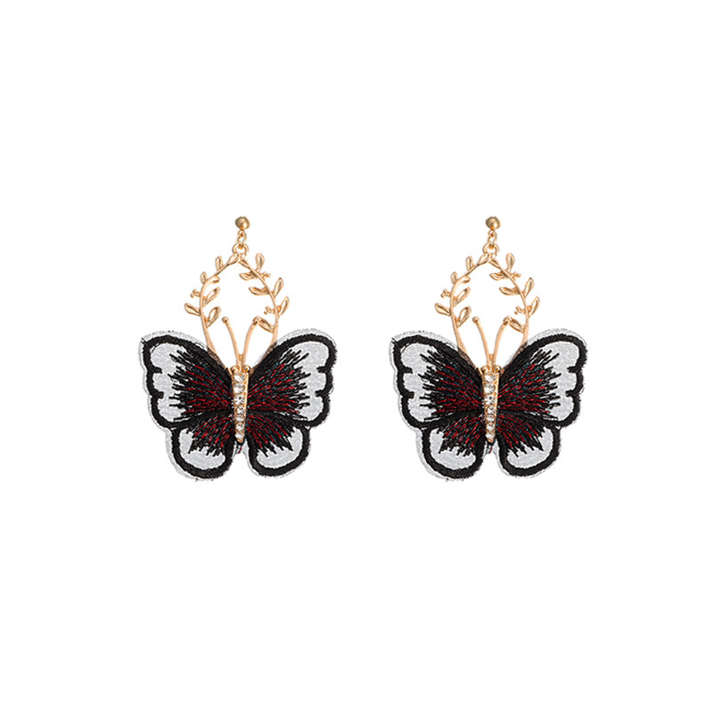 Wholesale Girls Delicate Handmade Rhinestone Embroidery Lace butterfly earrings Wholesale Girls Delicate Handmade Rhinestone Embroidery Lace butterfly earrings