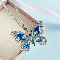 Amazon Hot Sale Vintage Women jewelry Rhinestone butterfly necklaces for women