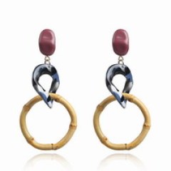 amazon ins Customized fashion Vintage drop Long Acrylic wholesale bamboo double circle earring
