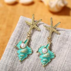 fancy best sell wish amazon korean women ladi jewelry earrings set drop star shell sea earring
