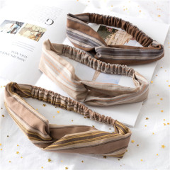 vintage coffee Brown striped Cloth Wrapped Girls Hair Accessories Hair bands hairband