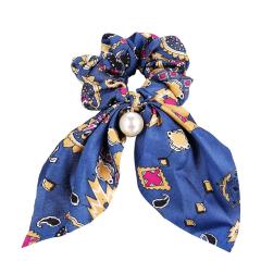 Fashion Solid Color Elastic Hair Rope Satin Rabbit Ear Pearl Bow Hair Scrunchies