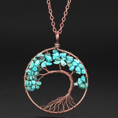 wholesale Amazon ins  Handmade Jewelry Charms Tourmaline Natural crystal Stone tree of life Round Pendant Necklace for women