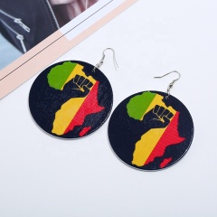 Wholesale africa map large round wooden earrings cheap personalized wood earrings jewelry