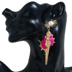 2019 new fashion women pendant alloy long pearl shell drop conch earrings