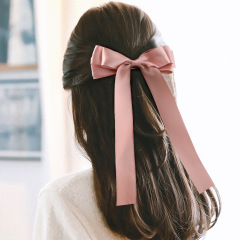 Wholesale Three-layer Satin Fabric Satin Double-sided Spring Clips Long Ribbon Bow Hair Clip