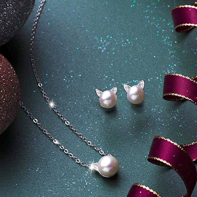 Amazon fancy cat ear 925 sterling silver women statement pearl stud earrings
