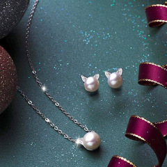 Amazon fancy cat ear 925 sterling silver women statement pearl stud earrings