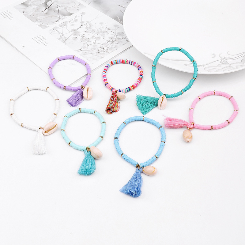 Fashion Colored Tassel Bracelet Bohemian Cowrie Seashell  Weave Bracelet