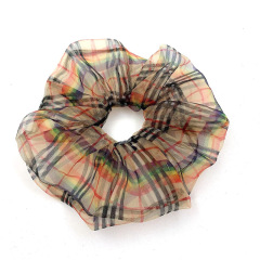 Korean wholesale elastic rainbow plaid organza hair scrunchies for women