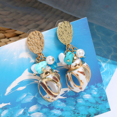 2020 new INS amazon Fashion bohemian conch women girls drop color gold plated sea shell earrings