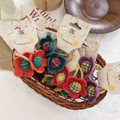 Wholesale Korean colorful autumn new flower hair band checkered core elastic hair ties for baby girls