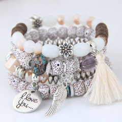 New Style Retro Crystal Delicate Opal Wings Love Beaded Multi-layer Tassel Bracelets