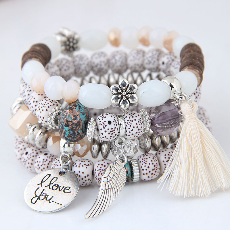 New Style Retro Crystal Delicate Opal Wings Love Beaded Multi-layer Tassel Bracelets New Style Retro Crystal Delicate Opal Wings Love Beaded Multi-layer Tassel Bracelets