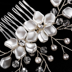 Fashion luxurious flower pearl crystal sliver wed hair accessory side comb