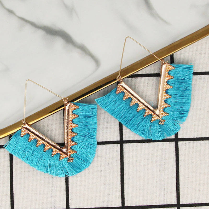 Trendy Vintage BOHO V shape Alloy Pendent Statement Tassel Earrings Jewelry Trendy Vintage BOHO V shape Alloy Pendent Statement Tassel Earrings Jewelry