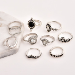 Fashion vintage silver boho Beach Ring Punk Hollow out jewely moon diamond crystal stack ring set boho for girls women