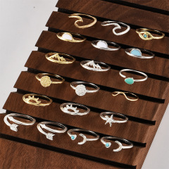 amazon ins fashion Women Bohemian Boho Vintage sun star 19pcs Knuckle stack Bullet Midi Finger Rings Full Ring Set