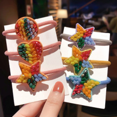 Korean hot sales colorful Christmas rhinestone crystal star heart elastic rubber hair band girls