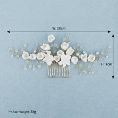 amazon new Luxury fancy custom white flower handmade Crystal Bridal wedding hair comb with pearl