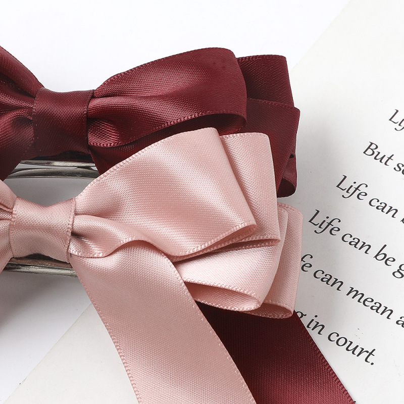Wholesale Three-layer Satin Fabric Satin Double-sided Spring Clips Long Ribbon Bow Hair Clip
