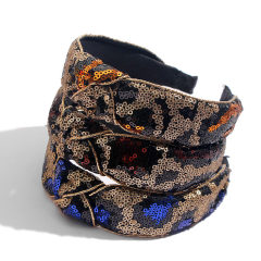 2020 New hair band Cloth Wrapped headbands women elastic Leopard Sequins Cross Knot Headband