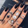 Fashion vintage silver boho Beach Ring Punk Hollow out  jewely  moon diamond crystal stack ring set boho for girls women