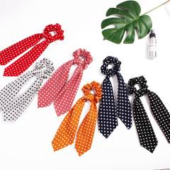 2020 Chiffon Ribbon long bow knot elastic hair scarf scrunchies silk hair ties custom for girls womens
