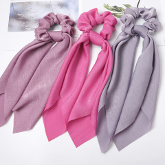 amazon human Chiffon white Ribbon long bow knot elastic silk scarf scrunchies hair ties custom bulk for girls womens