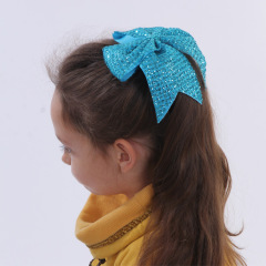 OEM Custom kids girls badys Material CN leading hair tie Sequin metallic gold cheer bows
