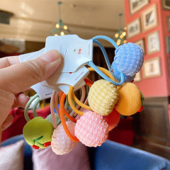 New Korean children's hair accessories candy color embroidery flowers ball elastic hair ring for little girl