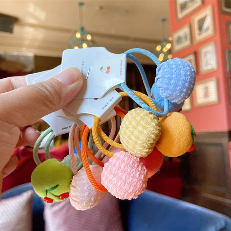 New Korean children's hair accessories candy color embroidery flowers ball elastic hair ring for little girl