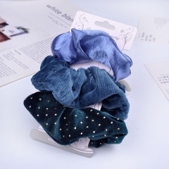 Amazon new fashion knitted pink  elastic hair band solid color girls hair scrunchies set