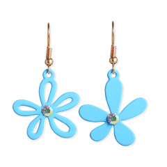 Korean new design alloy acrylic crystal asymmetric flower earrings for girls