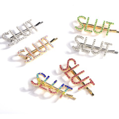 Amazon hot sale fancy custom girls pearl colorful crystal hair pins with word Amazon hot sale fancy custom girls pearl colorful crystal hair pins with word