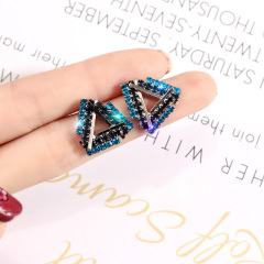 wholesale women geometric triangle S925 silver pin alloy crystal stud earrings