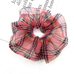 Korean wholesale elastic rainbow plaid organza hair scrunchies for women