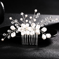 Fashion luxurious flower pearl crystal sliver wed hair accessory side comb