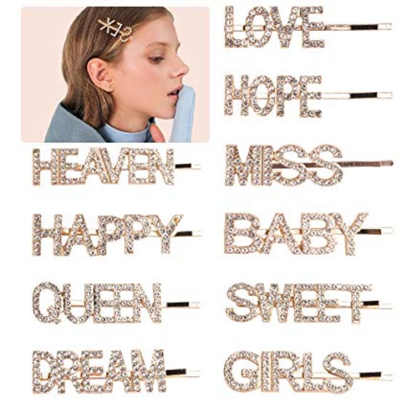 Amazon Hot Sale Custom Glitter Word Fashion Pearl Rhinestone Letter Hair Clip Amazon Hot Sale Custom Glitter Word Fashion Pearl Rhinestone Letter Hair Clip